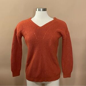 Poof Apparel Rust Orange V-Neck Sweater